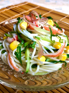 カニカマ・茗荷・胡瓜・コーンの素麺サラダ-レシピのメイン写真