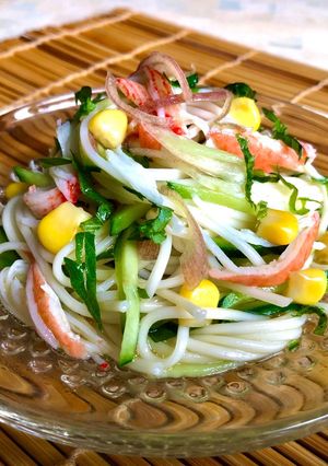 カニカマ・茗荷・胡瓜・コーンの素麺サラダ-レシピのメイン写真