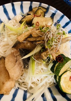 サクじゅわ〜☆夏野菜&魚揚ヘルシー素麺♪-レシピのメイン写真