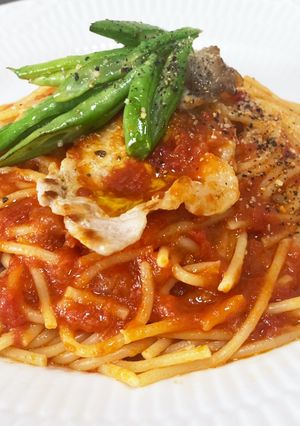 いんげんと豚肉で♡トマトソースパスタ-レシピのメイン写真