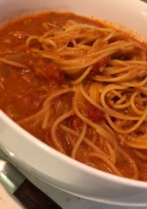 ツナのシンプルトマトクリームパスタ-レシピのメイン写真