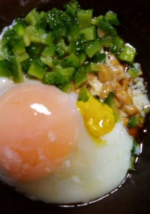 ヘルシー！やわらか温泉卵とゴーヤ納豆！-レシピのメイン写真