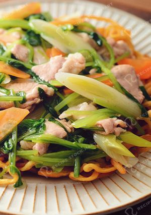壬生菜と豚肉のあんかけ焼きそば-レシピのメイン写真