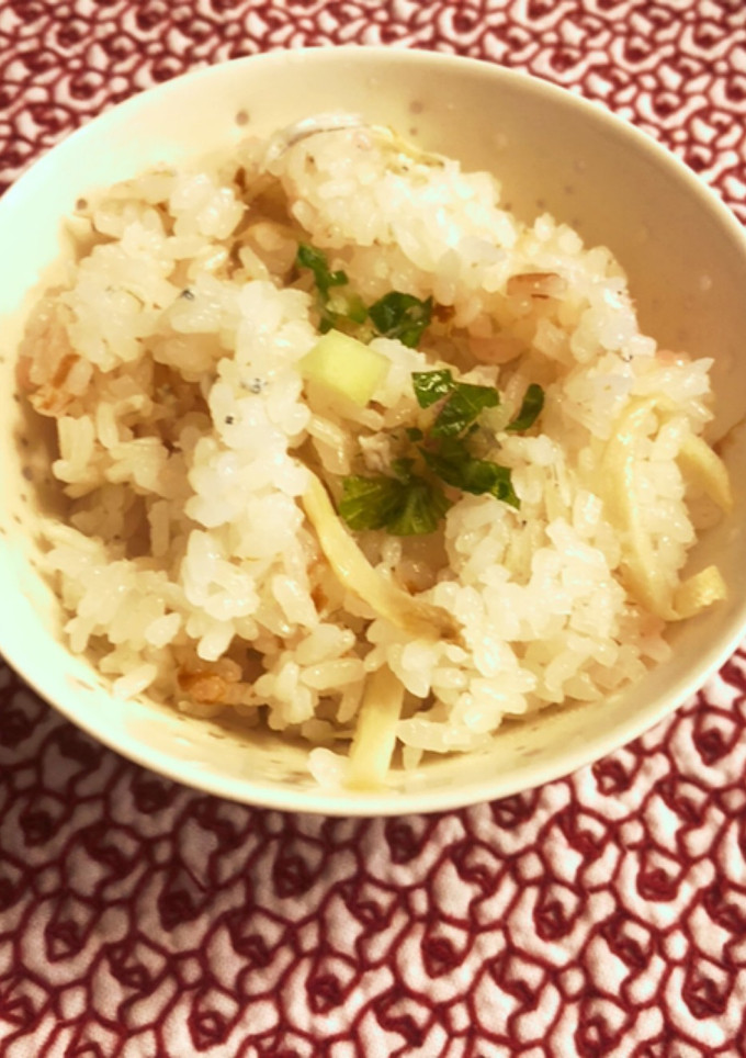 梅干しの種、新生姜としらすの炊き込みご飯-レシピのメイン写真