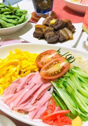冷やし中華メインの夕飯献立-レシピのメイン写真
