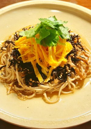 梅風味のひじきと錦糸卵の冷やし蕎麦 -レシピのメイン写真