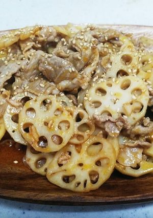 簡単！豚肉と蓮根の照り焼き炒め！-レシピのメイン写真