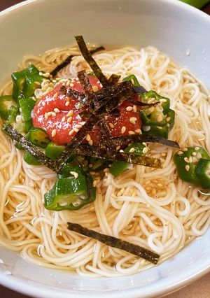 夏にぴったり！簡単明太子オクラ素麺！-レシピのメイン写真