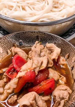 リコピンたっぷり！トマトと豚肉の付け素麺-レシピのメイン写真