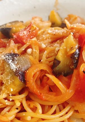 簡単パスタ！ナスと海老のトマトパスタ-レシピのメイン写真