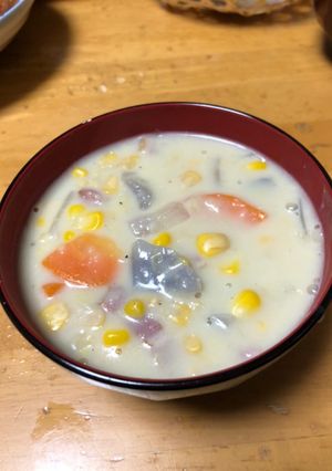 紫じゃがいもとコーンチャウダー風-レシピのメイン写真