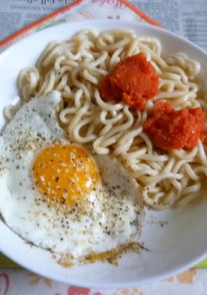 辛子明太子＆目玉焼き載せ冷やしうどん-レシピのメイン写真
