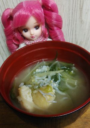 リカちゃん♡じゃこさん揚げさん水菜味噌汁-レシピのメイン写真