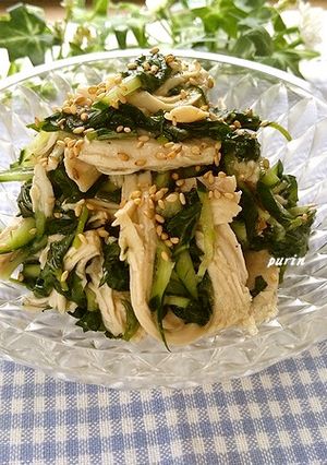 レンジで簡単！鶏肉とモロヘイヤの梅肉和え-レシピのメイン写真