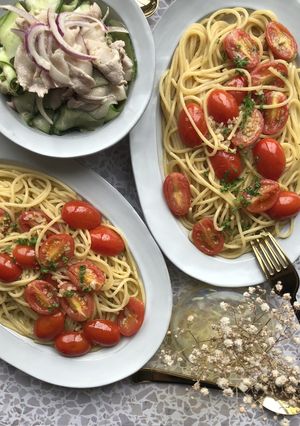 トマトとニンニクのオイルパスタ-レシピのメイン写真