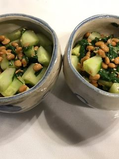 つるむらさきとキュウリと納豆の和え物-レシピのメイン写真