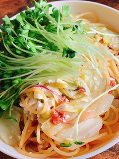 豆腐とカイワレの温サラダパスタ-レシピのメイン写真