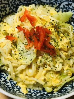 キャベツ&半熟玉子焼きうどん-レシピのメイン写真