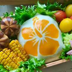 A picture of 【簡単】キャラ弁 ハイビスカス 薄焼き卵.