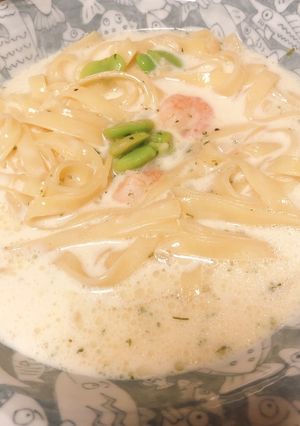 冷凍クリームパスタに豆乳インで変身！-レシピのメイン写真