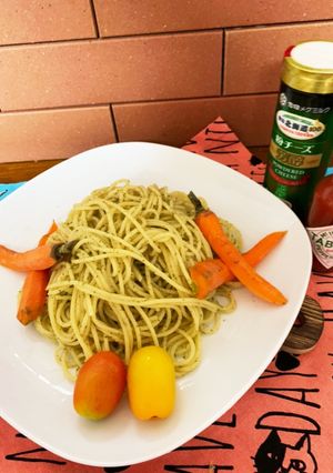 人参葉とカボチャの種のジェノベーゼパスタ-レシピのメイン写真