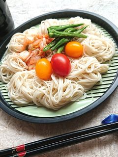 オクラとトマトとキムチのさっぱりそうめん-レシピのメイン写真
