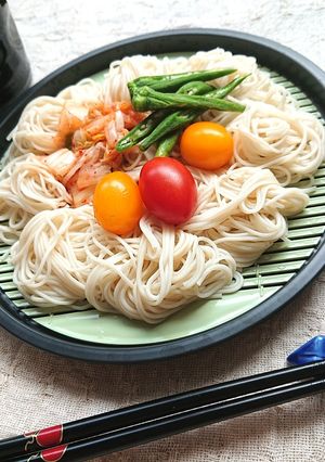オクラとトマトとキムチのさっぱりそうめん-レシピのメイン写真