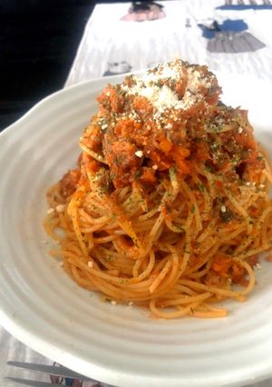 サバ缶で簡単ミートソースパスタの作り方-レシピのメイン写真