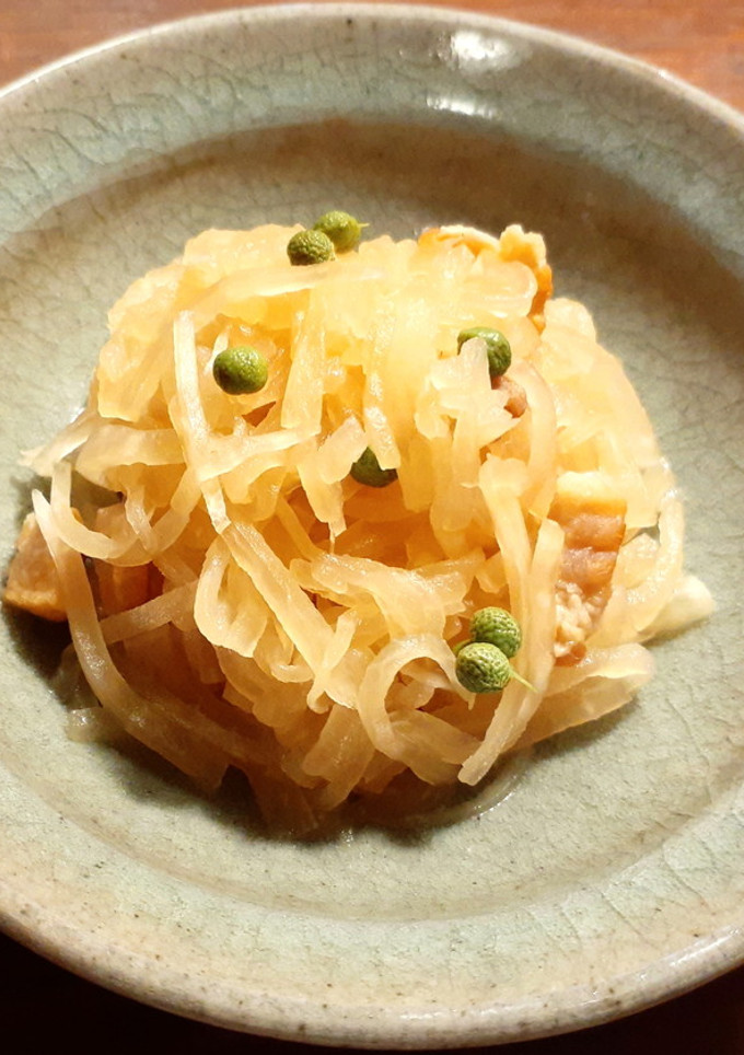 千切り大根の煮物　実山椒とカリカリ塩豚-レシピのメイン写真