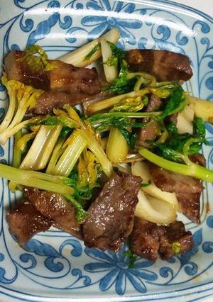 牛肉とセロリの葉っぱ簡単炒め-レシピのメイン写真