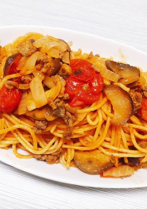 ナスとひき肉のトマトパスタ-レシピのメイン写真