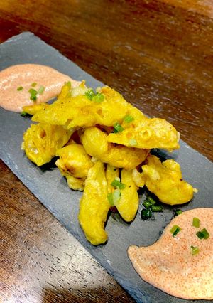 ゴーヤワタのカレー天 明太マヨ添え-レシピのメイン写真