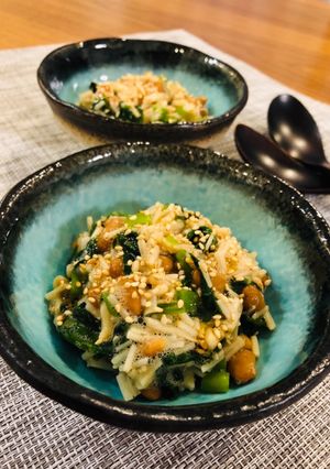つるむらさきとエノキの納豆和え♡-レシピのメイン写真
