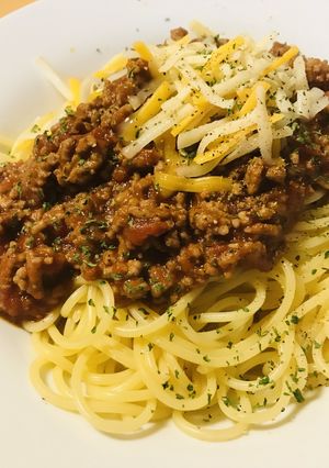 トマト缶＆挽肉で作るミートソースパスタ-レシピのメイン写真