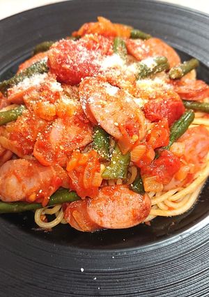 ウインナーといんげんのナポリタン風パスタ-レシピのメイン写真