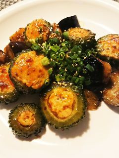 甘辛♪ゴーヤの肉詰めと茄子の照り焼き-レシピのメイン写真
