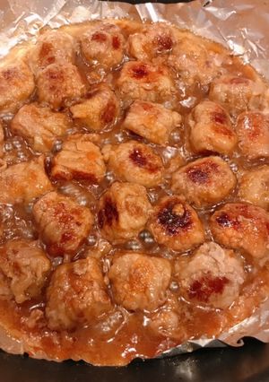 成型肉にバラ肉巻いた、サイコロステーキ-レシピのメイン写真