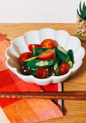 オクラ、プチトマト、きゅうりの麺つゆ和え-レシピのメイン写真