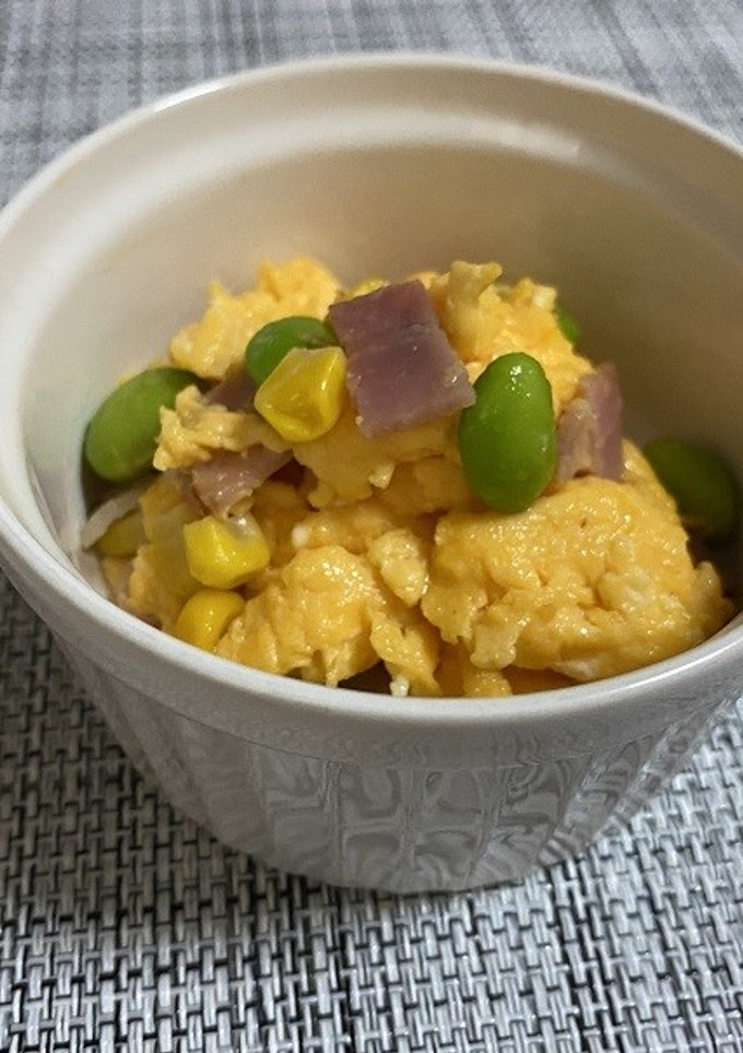 炒り卵と枝豆のソテー@つくば市学校給食-レシピのメイン写真
