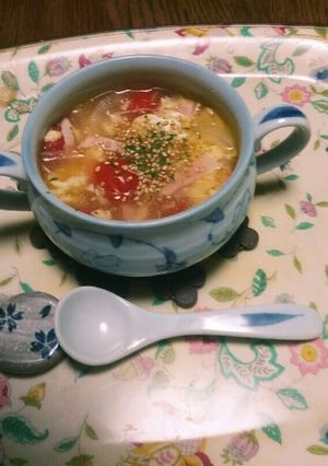 ミニトマトとベーコンと卵の洋風スープ☺-レシピのメイン写真