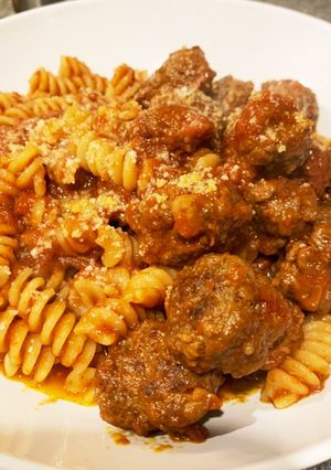 絶品！081：ミートボールトマト煮パスタ-レシピのメイン写真