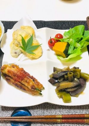 夏の和食ごはん・肉巻きオクラ・枝豆おかず-レシピのメイン写真