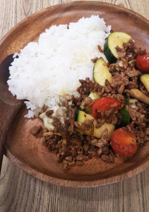 夏野菜とひき肉の和風カレー炒め-レシピのメイン写真
