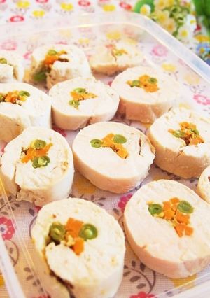 電子レンジで！カラフル野菜のチキンロール-レシピのメイン写真