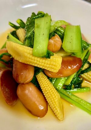 小松菜とヤングコーンの照り焼き炒め-レシピのメイン写真