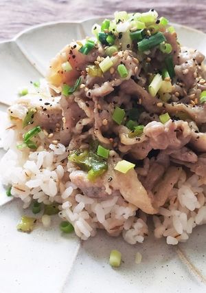 豚バラと長ねぎで簡単美味しいねぎ塩豚丼♡-レシピのメイン写真