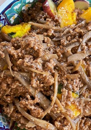 かぼちゃとさつまいもの牛蒡そぼろあんかけ-レシピのメイン写真