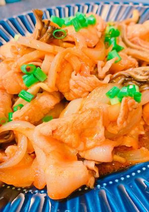 豚バラ肉と玉ねぎ、舞茸のピリ辛炒め-レシピのメイン写真