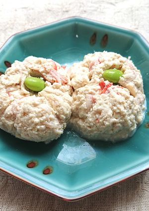 レンジ簡単豆腐とカニカマと枝豆の和風巾着-レシピのメイン写真