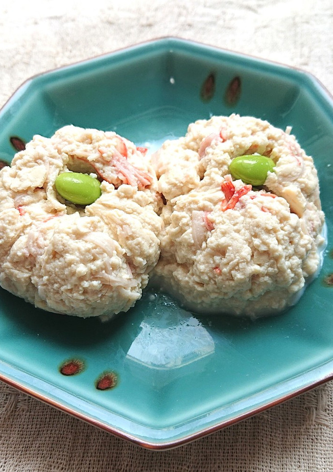 レンジ簡単豆腐とカニカマと枝豆の和風巾着-レシピのメイン写真